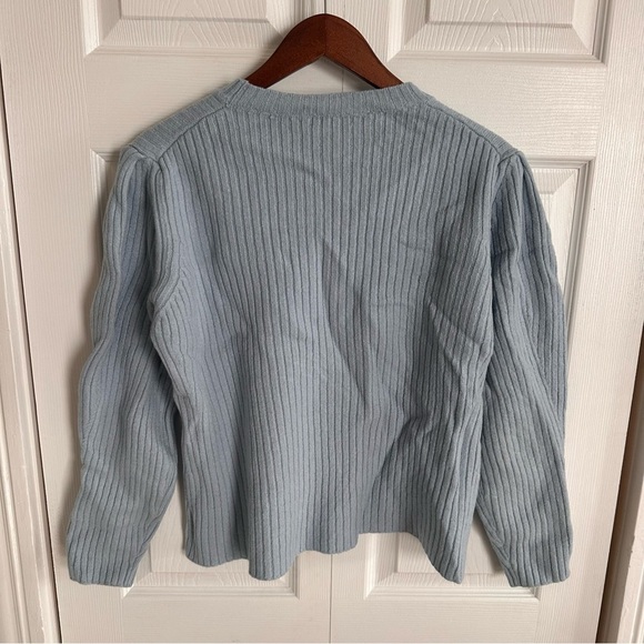 Saks Fifth Avenue Black Label Wool Crew Neck Sweater light blue made in Italy XL - Picture 3 of 6
